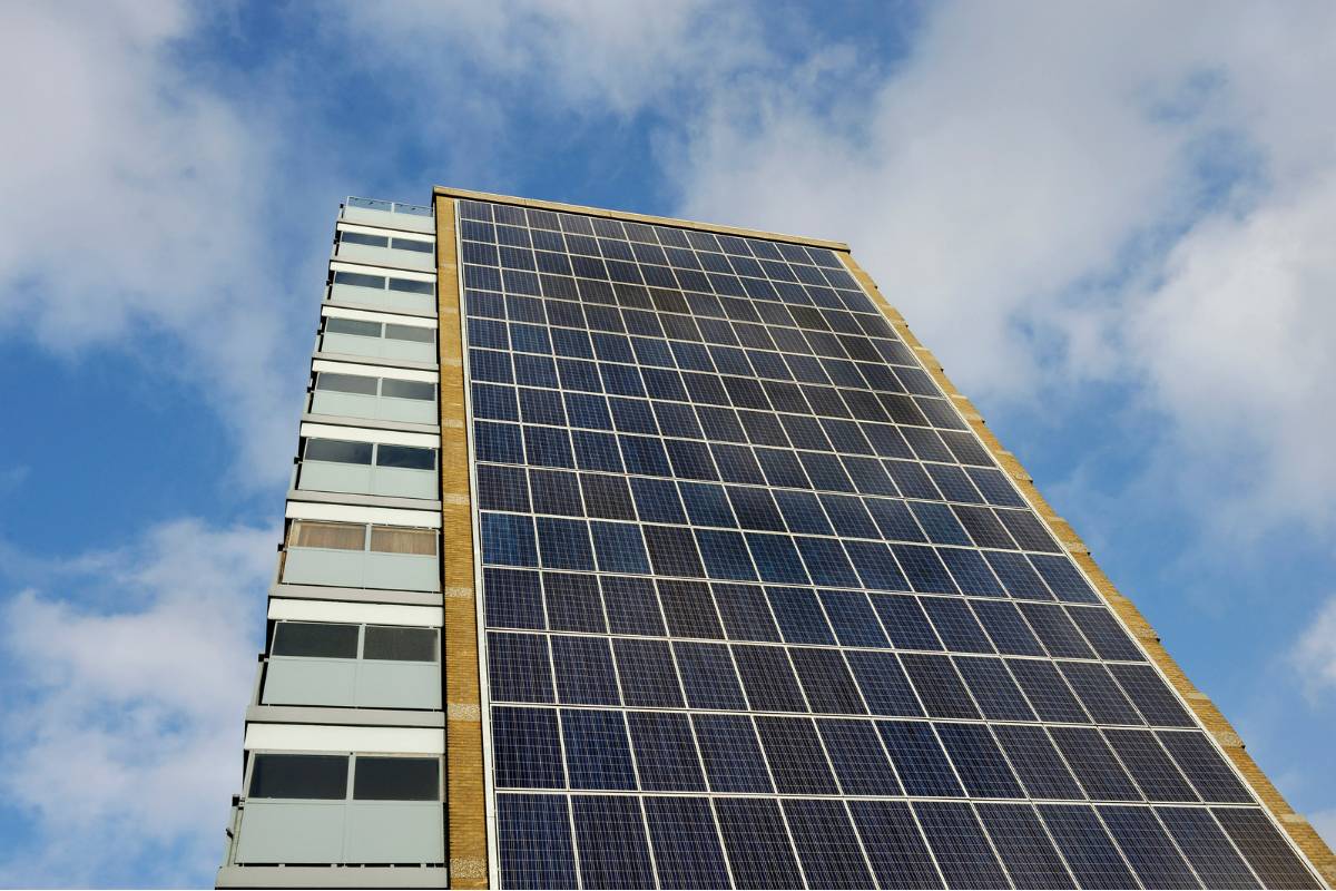 Chinese solar panels on side of building